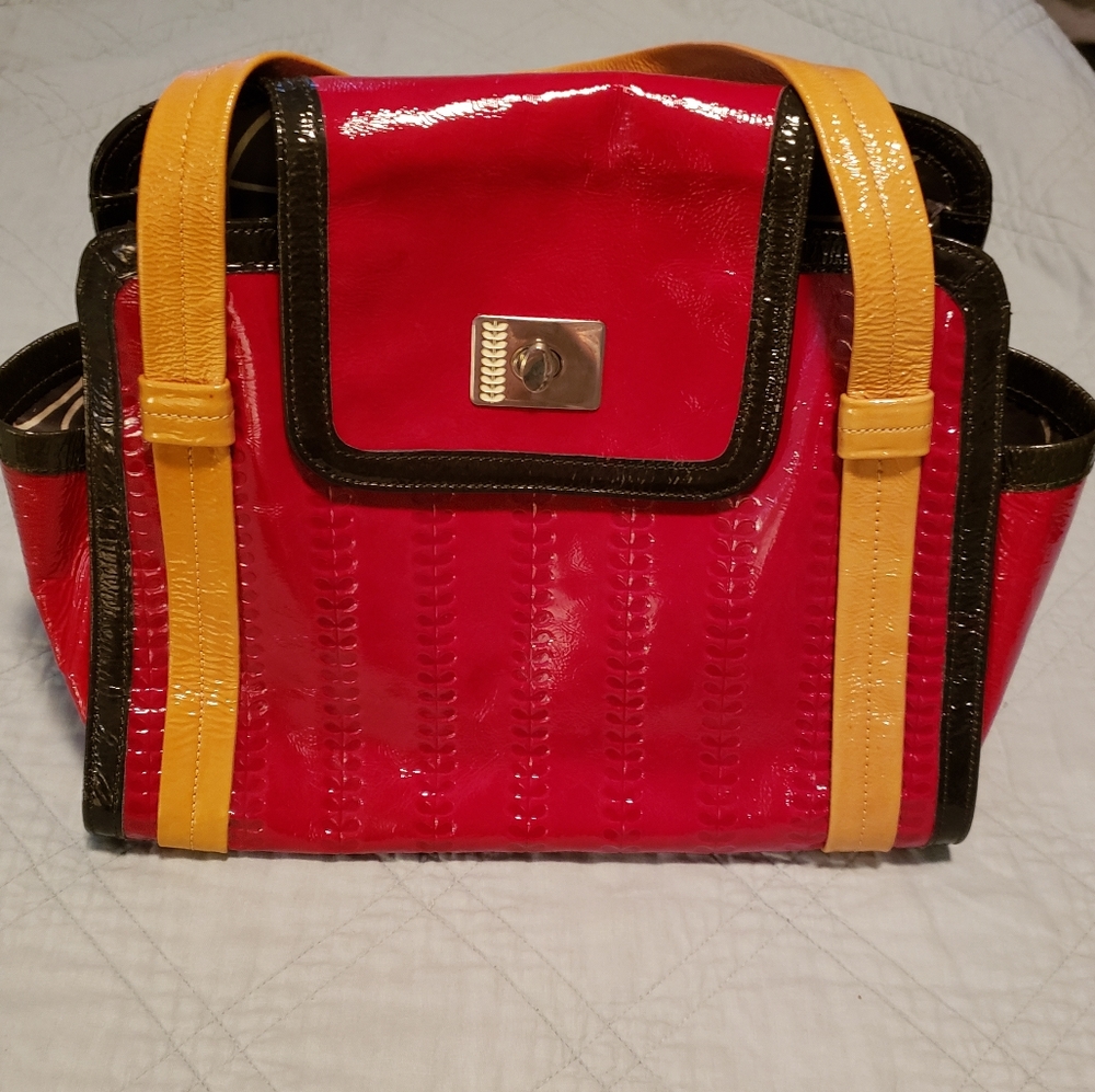 Orla Kiely Red Crinkle Patent Leather Bag - Japan
